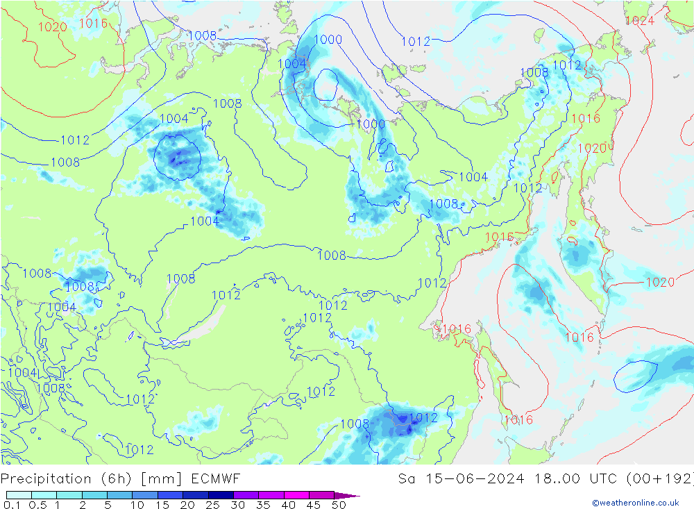 Z500/Rain (+SLP)/Z850 ECMWF сб 15.06.2024 00 UTC