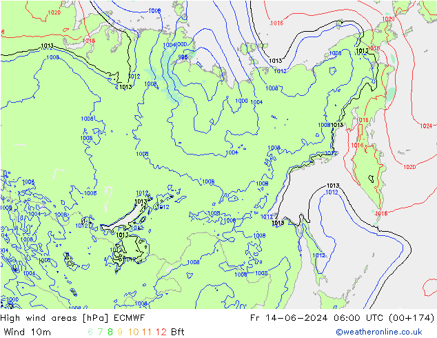 High wind areas ECMWF Fr 14.06.2024 06 UTC