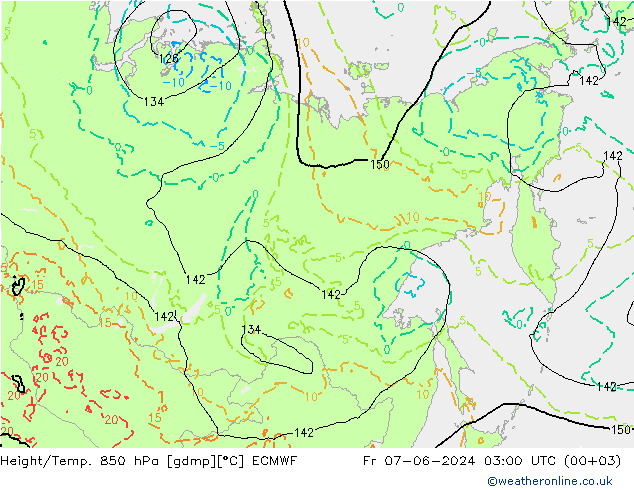 Hoogte/Temp. 850 hPa ECMWF vr 07.06.2024 03 UTC