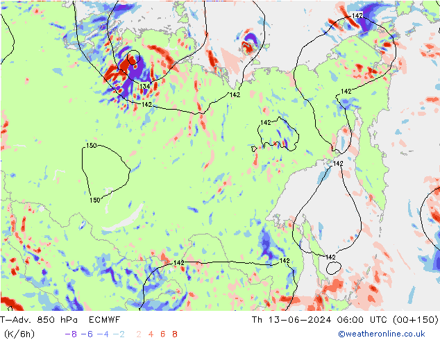 T-Adv. 850 hPa ECMWF jeu 13.06.2024 06 UTC