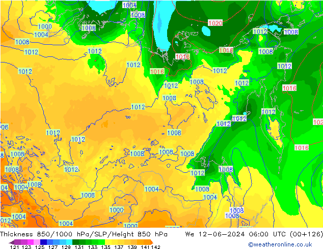 Schichtdicke 850-1000 hPa ECMWF Mi 12.06.2024 06 UTC