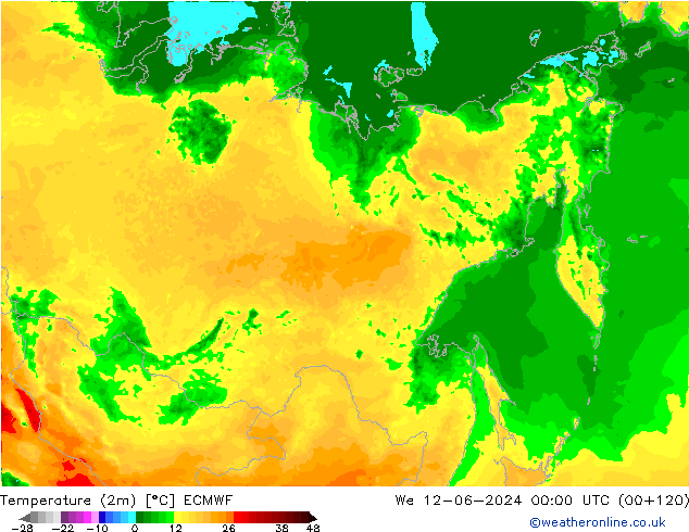 Temperature (2m) ECMWF We 12.06.2024 00 UTC