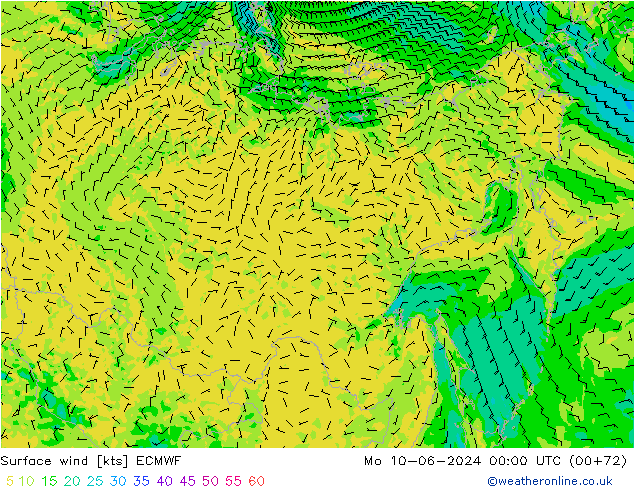 Prec 6h/Wind 10m/950 ECMWF Mo 10.06.2024 00 UTC