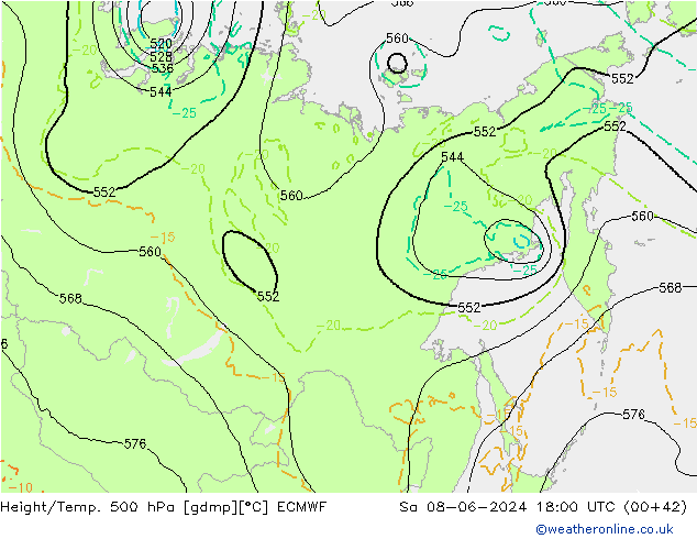 Z500/Yağmur (+YB)/Z850 ECMWF Cts 08.06.2024 18 UTC