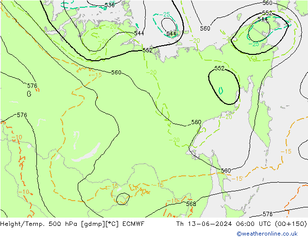 Z500/Rain (+SLP)/Z850 ECMWF Th 13.06.2024 06 UTC