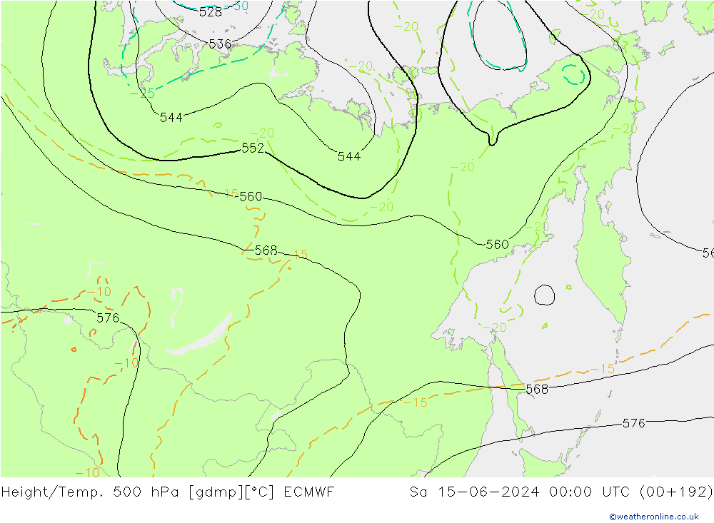Z500/Rain (+SLP)/Z850 ECMWF сб 15.06.2024 00 UTC