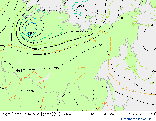 Height/Temp. 500 hPa ECMWF Mo 17.06.2024 00 UTC