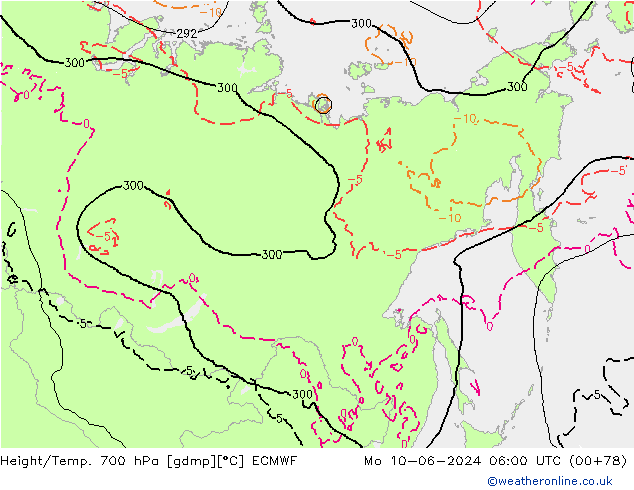 Height/Temp. 700 hPa ECMWF Mo 10.06.2024 06 UTC