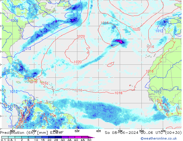 Z500/Rain (+SLP)/Z850 ECMWF so. 08.06.2024 06 UTC