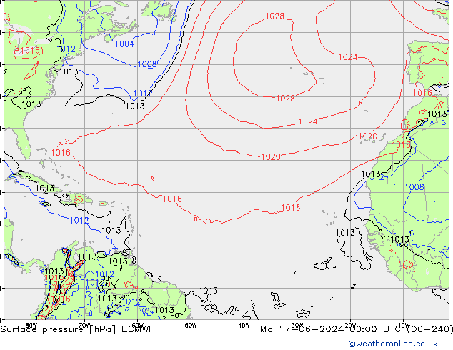 Presión superficial ECMWF lun 17.06.2024 00 UTC