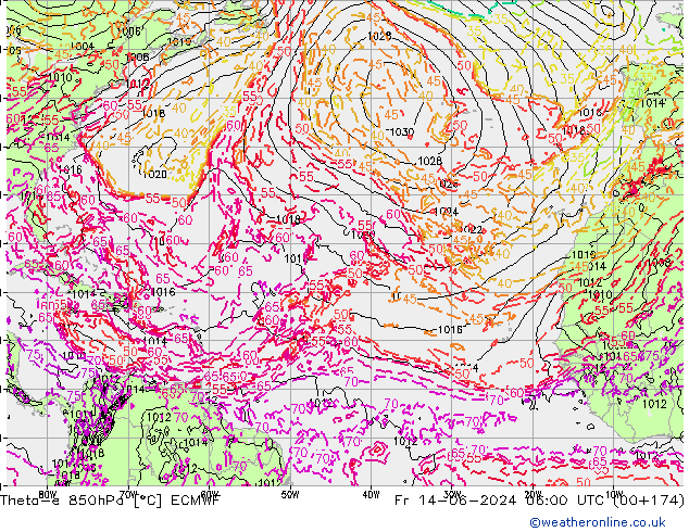 Theta-e 850hPa ECMWF vr 14.06.2024 06 UTC