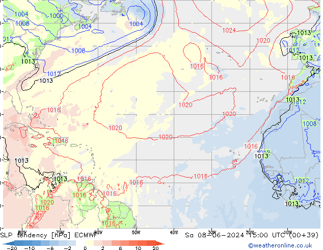 SLP tendency ECMWF Sa 08.06.2024 15 UTC