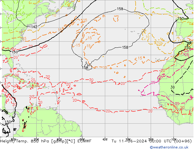 Z500/Rain (+SLP)/Z850 ECMWF wto. 11.06.2024 00 UTC