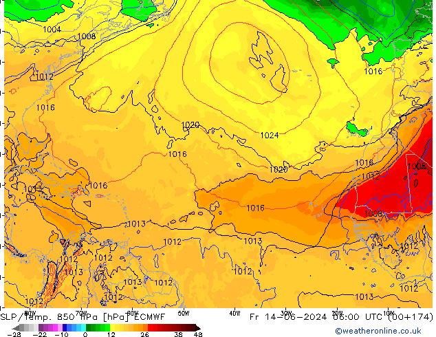 SLP/Temp. 850 hPa ECMWF Sex 14.06.2024 06 UTC