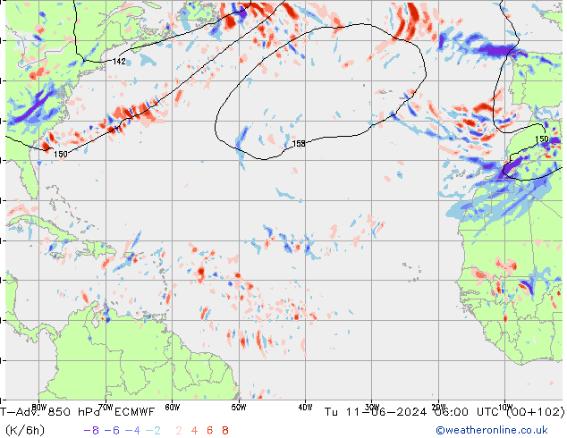 T-Adv. 850 hPa ECMWF wto. 11.06.2024 06 UTC