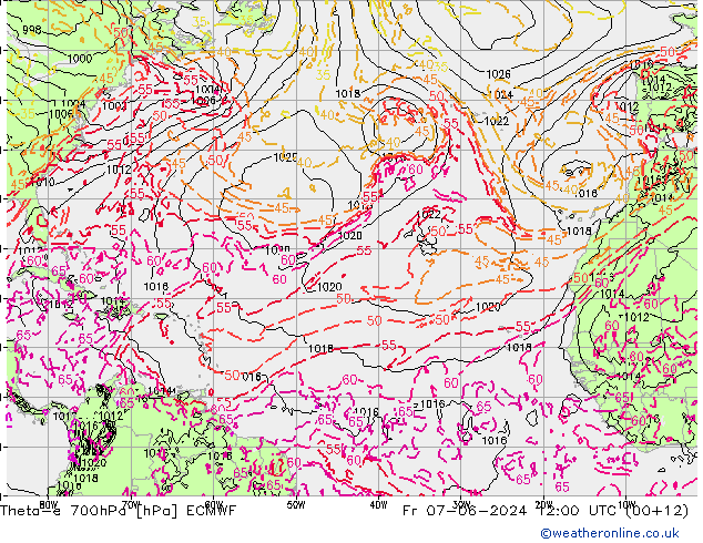 Theta-e 700гПа ECMWF пт 07.06.2024 12 UTC