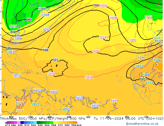 Espesor 500-1000 hPa ECMWF mar 11.06.2024 06 UTC