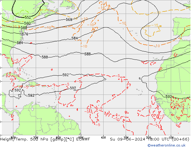 Z500/Rain (+SLP)/Z850 ECMWF Dom 09.06.2024 18 UTC