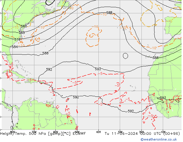 Z500/Rain (+SLP)/Z850 ECMWF wto. 11.06.2024 00 UTC