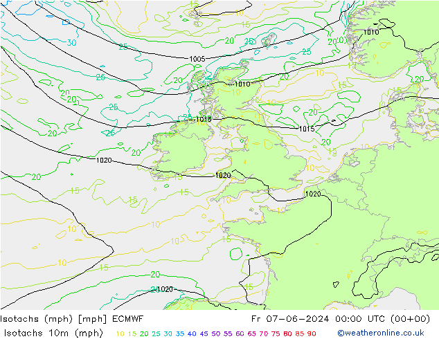 Isotachs (mph) ECMWF Pá 07.06.2024 00 UTC