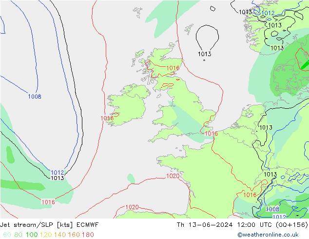 Jet stream/SLP ECMWF Th 13.06.2024 12 UTC