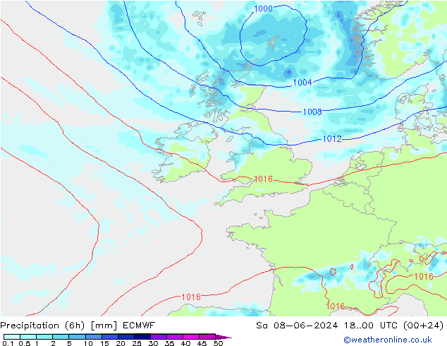 осадки (6h) ECMWF сб 08.06.2024 00 UTC