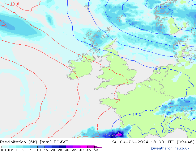 Z500/Rain (+SLP)/Z850 ECMWF So 09.06.2024 00 UTC