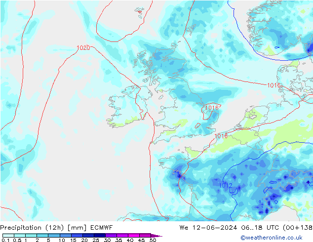 Precipitazione (12h) ECMWF mer 12.06.2024 18 UTC