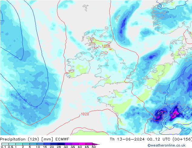 Precipitazione (12h) ECMWF gio 13.06.2024 12 UTC