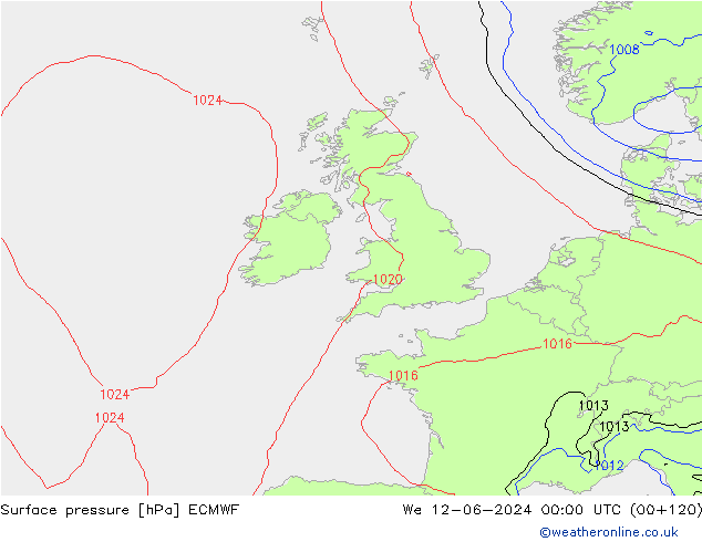 Surface pressure ECMWF We 12.06.2024 00 UTC