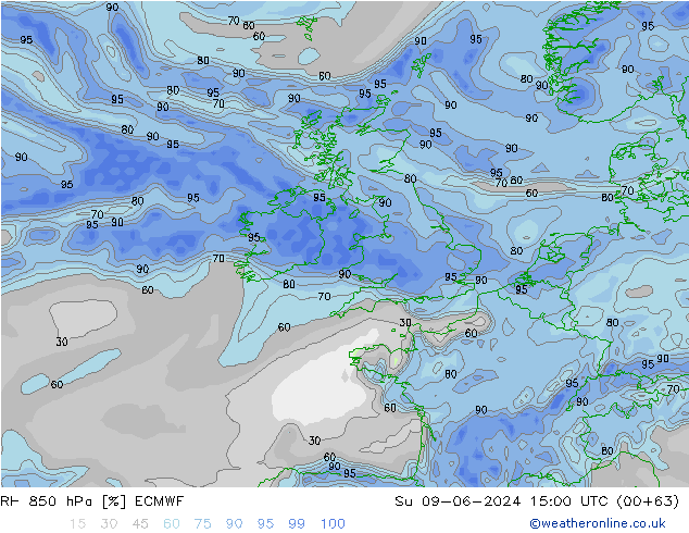 RH 850 hPa ECMWF  09.06.2024 15 UTC