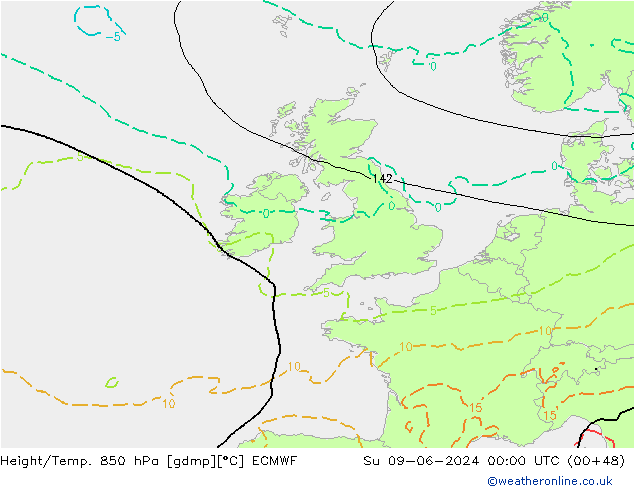 Z500/Rain (+SLP)/Z850 ECMWF So 09.06.2024 00 UTC