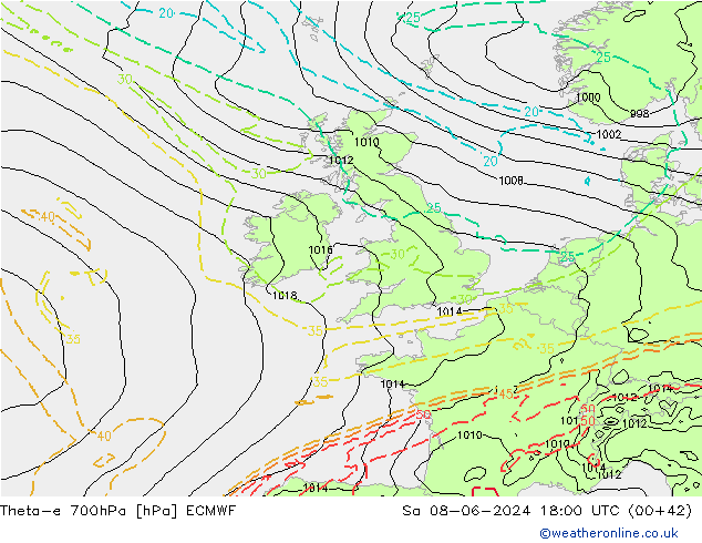 Theta-e 700hPa ECMWF za 08.06.2024 18 UTC