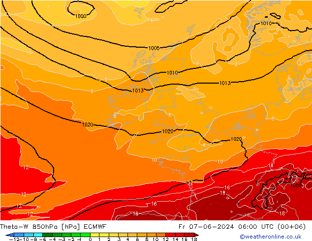 Theta-W 850hPa ECMWF Cu 07.06.2024 06 UTC