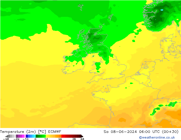 Temperature (2m) ECMWF So 08.06.2024 06 UTC