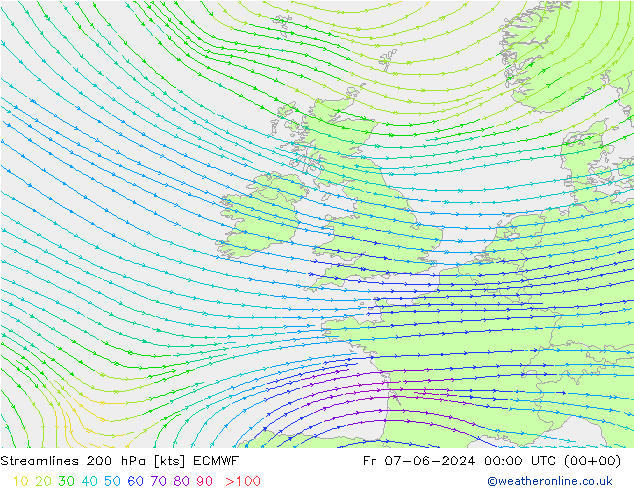 ветер 200 гПа ECMWF пт 07.06.2024 00 UTC