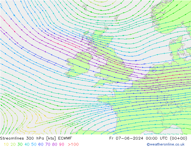 Linea di flusso 300 hPa ECMWF ven 07.06.2024 00 UTC