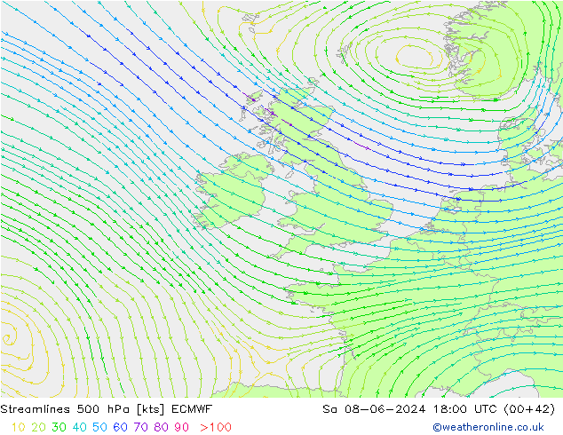 Stroomlijn 500 hPa ECMWF za 08.06.2024 18 UTC