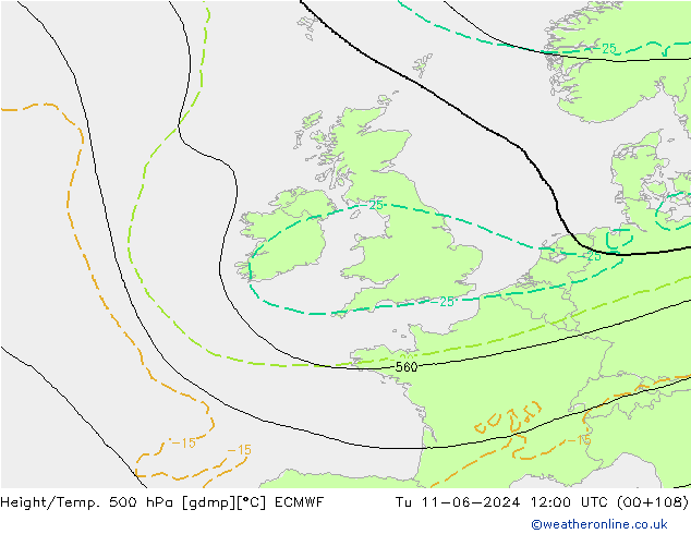 Z500/Rain (+SLP)/Z850 ECMWF Tu 11.06.2024 12 UTC