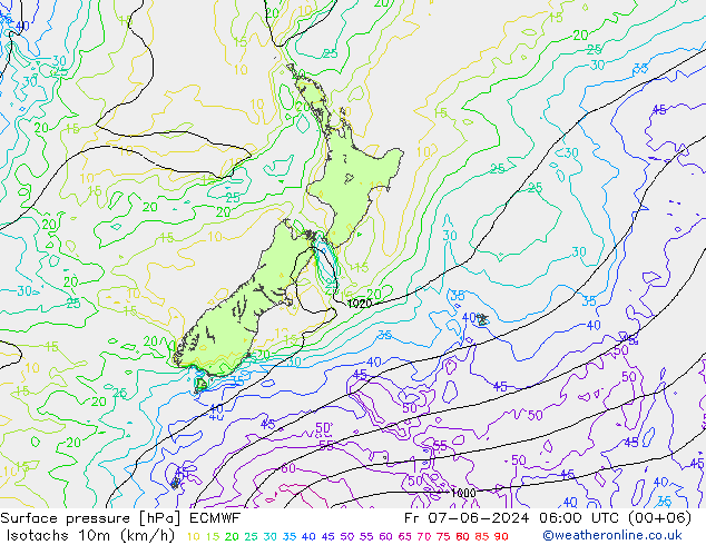 Eşrüzgar Hızları (km/sa) ECMWF Cu 07.06.2024 06 UTC