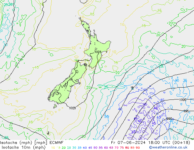 Isotachs (mph) ECMWF Fr 07.06.2024 18 UTC