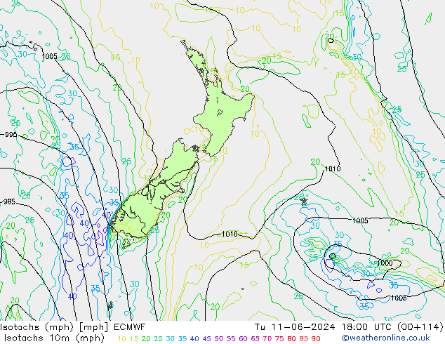 Isotachen (mph) ECMWF di 11.06.2024 18 UTC