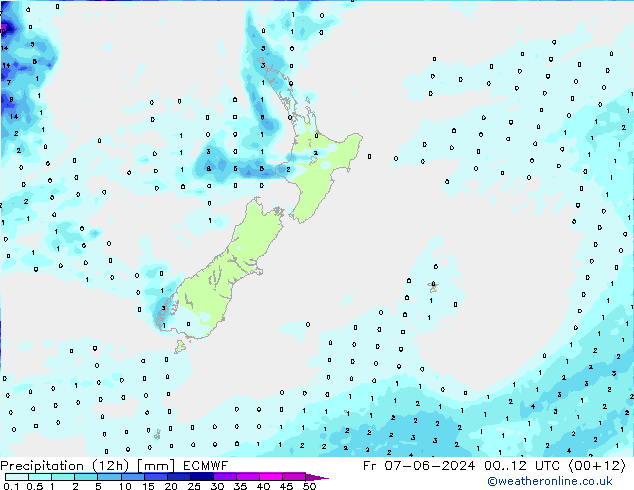 Precipitation (12h) ECMWF Fr 07.06.2024 12 UTC