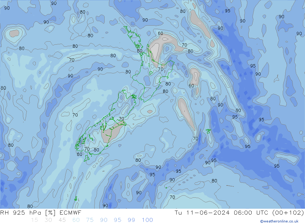 RH 925 hPa ECMWF mar 11.06.2024 06 UTC