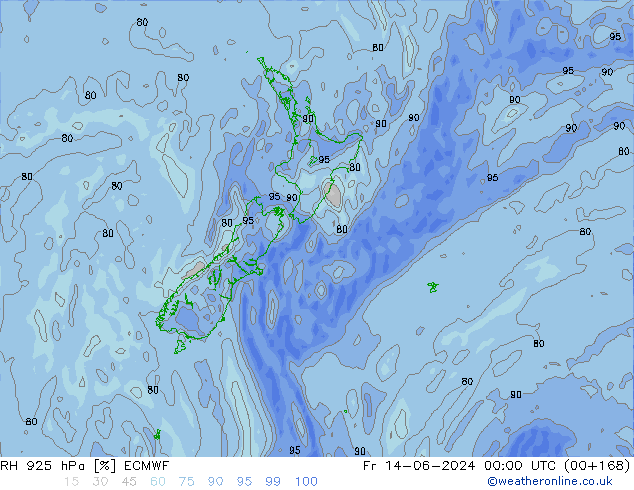 RH 925 hPa ECMWF Pá 14.06.2024 00 UTC