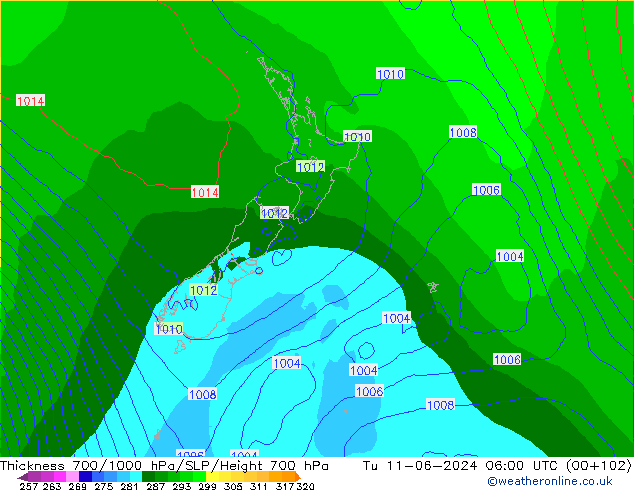 Thck 700-1000 hPa ECMWF Tu 11.06.2024 06 UTC