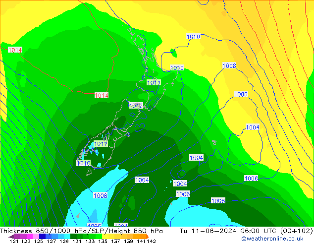 Thck 850-1000 hPa ECMWF wto. 11.06.2024 06 UTC