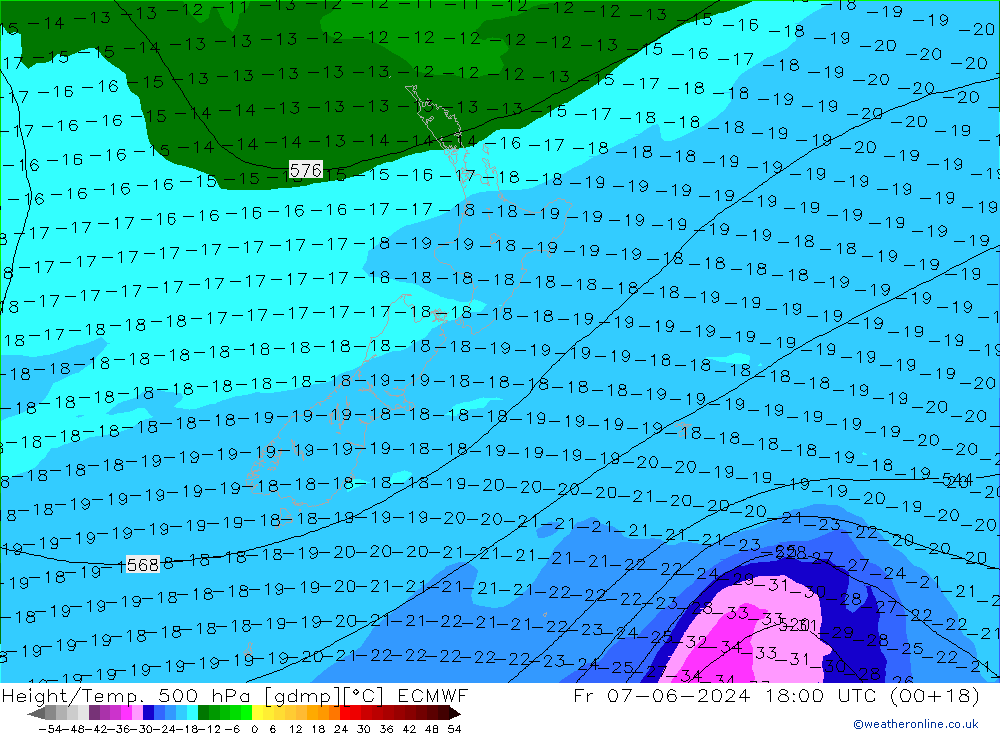 Z500/Rain (+SLP)/Z850 ECMWF Fr 07.06.2024 18 UTC