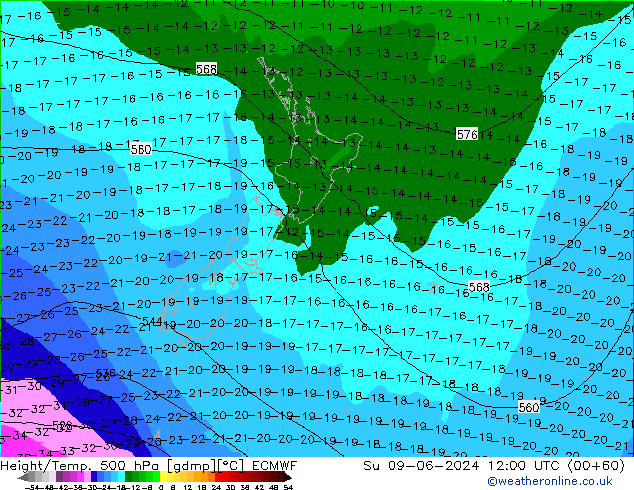 Z500/Rain (+SLP)/Z850 ECMWF Su 09.06.2024 12 UTC