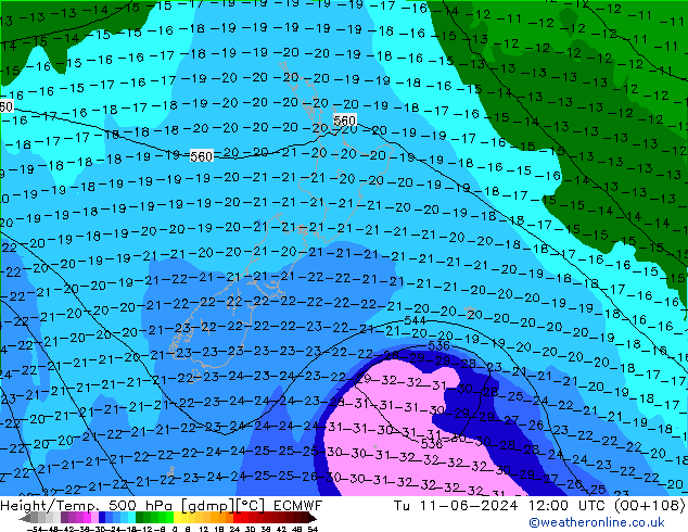 Z500/Rain (+SLP)/Z850 ECMWF Tu 11.06.2024 12 UTC